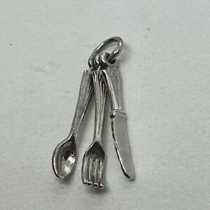 Vtg 925 Sterling Silver Knife Fork Spoon Cutlery Dining Charm / Pendant